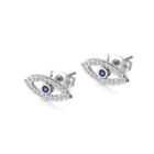 Fashion And Simple Devils Eye Stud Earrings With Blue Cubic Zircon Silver - One Size