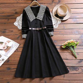 Checkerboard Collar Midi A-line Dress