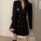 Logo Double-breasted Pleated Mini Blazer Dress