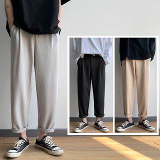 Plain Ribbed Straight-leg Pants