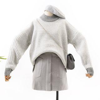 Color-block Loose-fit Sweater Gray - Xl