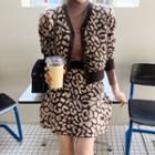 Knit Set: Leopard Cardigan + A-line Miniskirt