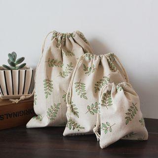 Leaf Print Drawstring Pouch