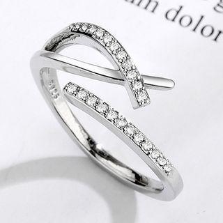 Rhinestone Layered Open Ring 1 Pc - Silver - One Size