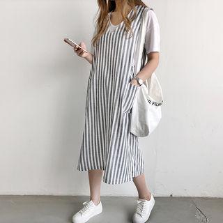 V-neck Stripe Long Pinafore Dress