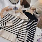 Long-sleeve Striped Two-tine Knit Top