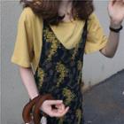 Short-sleeve T-shirt / Floral Print Strappy Chiffon Dress