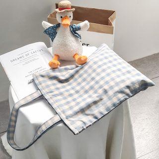 Plaid Canvas Tote Bag Blue - One Size