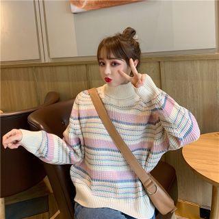 Striped Turtleneck Sweater Stripe - Pink & Blue - One Size