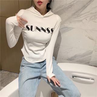 Lettering Hooded Cropped T-shirt