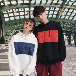 Couple Matching Lettering Color Block Hooded Sweatshirt