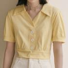 Short-sleeve V-neck Crop Shirt