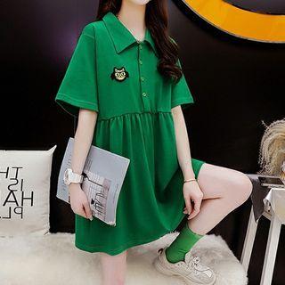 Short-sleeve Applique Mini Polo Dress