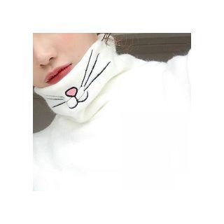 Cat Print Turtle-neck Long-sleeve Top