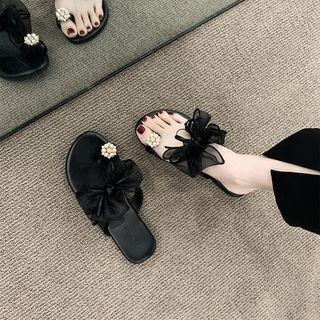 Ruffled Embellished Toe Loop Sandals