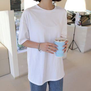 Basic Elbow-sleeve Cotton T-shirt