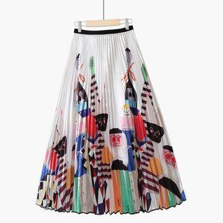 Pleated Midi Printed Skirt