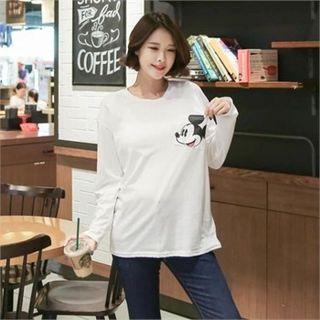 Mickey Mouse Print Pocket Lettering T-shirt
