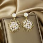 Faux Pearl Flower Drop Earring E1033-2 - 1 Pair - Gold - One Size