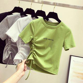 Short-sleeve Drawstring Lettering T-shirt