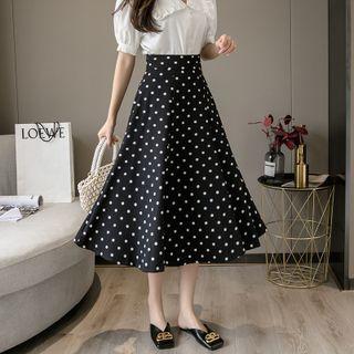 High Waist Dotted Midi A-line Skirt