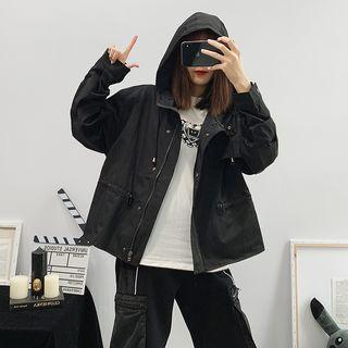 Dolman-sleeved Drawstring-waist Hooded Jacket