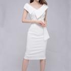 Plain Tie-waist Midi Bodycon Dress