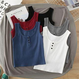 Plain Henley Cropped Tank Top