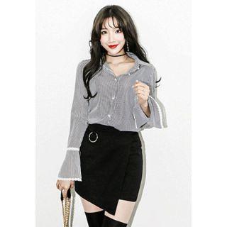 Lace-detail Striped Blouse