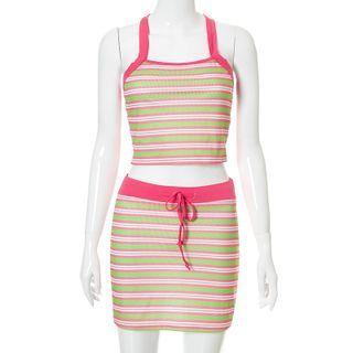 Set: Spaghetti Strap Striped Top + Mini Skirt