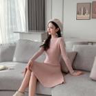 Long-sleeve Plain A-line Knit Dress