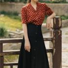 Set: Short-sleeve Dotted Shirt + Midi A-line Skirt