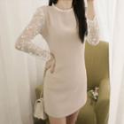 Floral Lace-sleeve Bodycon Dress