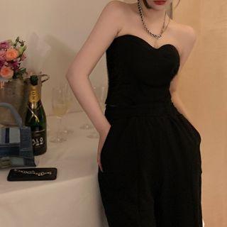 Strapless Top / High Waist Wide Leg Pants