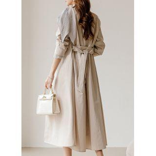 Hidden-button Long Trench Coat With Belt