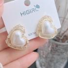 Heart Faux Pearl Rhinestone Alloy Earring 1 Pair - Silver & White - One Size