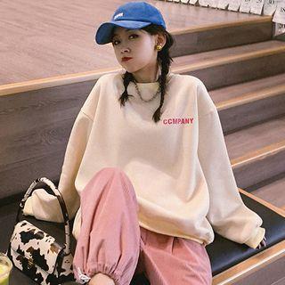 Oversize Long-sleeve Lettering Sweatshirt / Plain Corduroy Jogger Pants