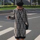 Patterned Long-sleeve Knit Dress Black - One Size