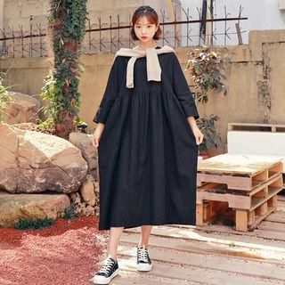 3/4-sleeve A-line Long Dress