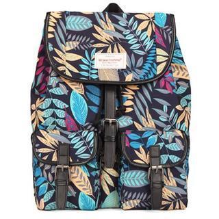 Leaves-print Canvas Backpack