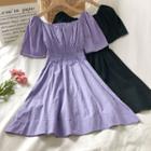 Off-shoulder Elastic-waist A-line Dress