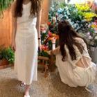 Sleeveless Drawstring Open Back Dress White - One Size