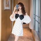 Cold-shoulder Bow Dotted A-line Dress