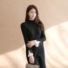 Round-neck Pleated-sleeve Knit Dress