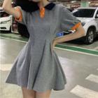 Short-sleeve Henley Contrast Trim Dress Gray - One Size