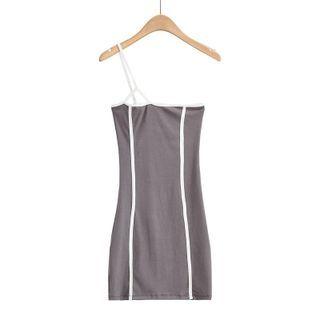 Asymmetrical Spaghetti Strap Contrast Trim A-line Dress