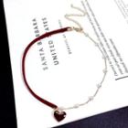 Heart Beaded Necklace 1pc - Wine Red - One Size