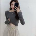 Long-sleeve Plain T-shirt / High-waist Drawstring Plain Shorts