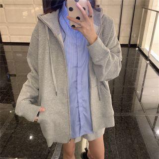 Long-sleeve Plain Hooded Zip Jacket