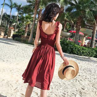 Sleeveless Frill-trim Midi A-line Sundress